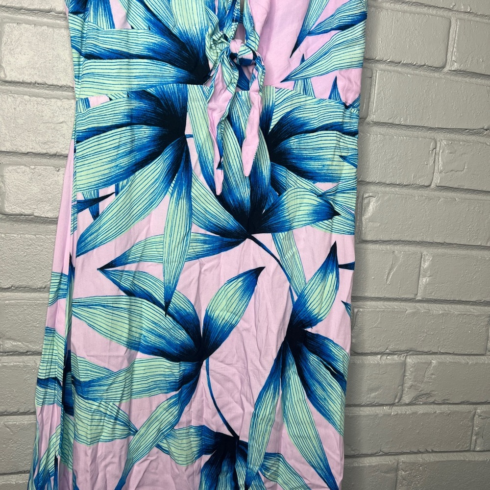 Olivaceous Tropical Leaf Print Tie Front Maxi Dress - Picture 10 of 16
